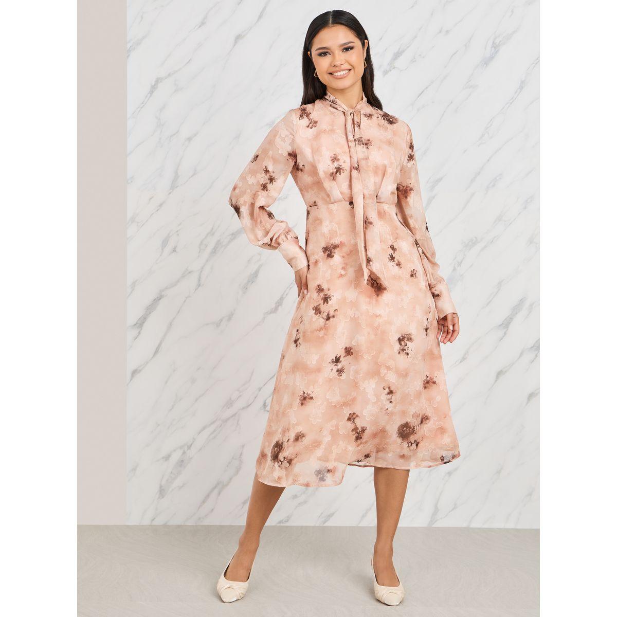 فستان ميدي بحافة واسعة وياقة باربطة-women-clothing-dresses-image-1