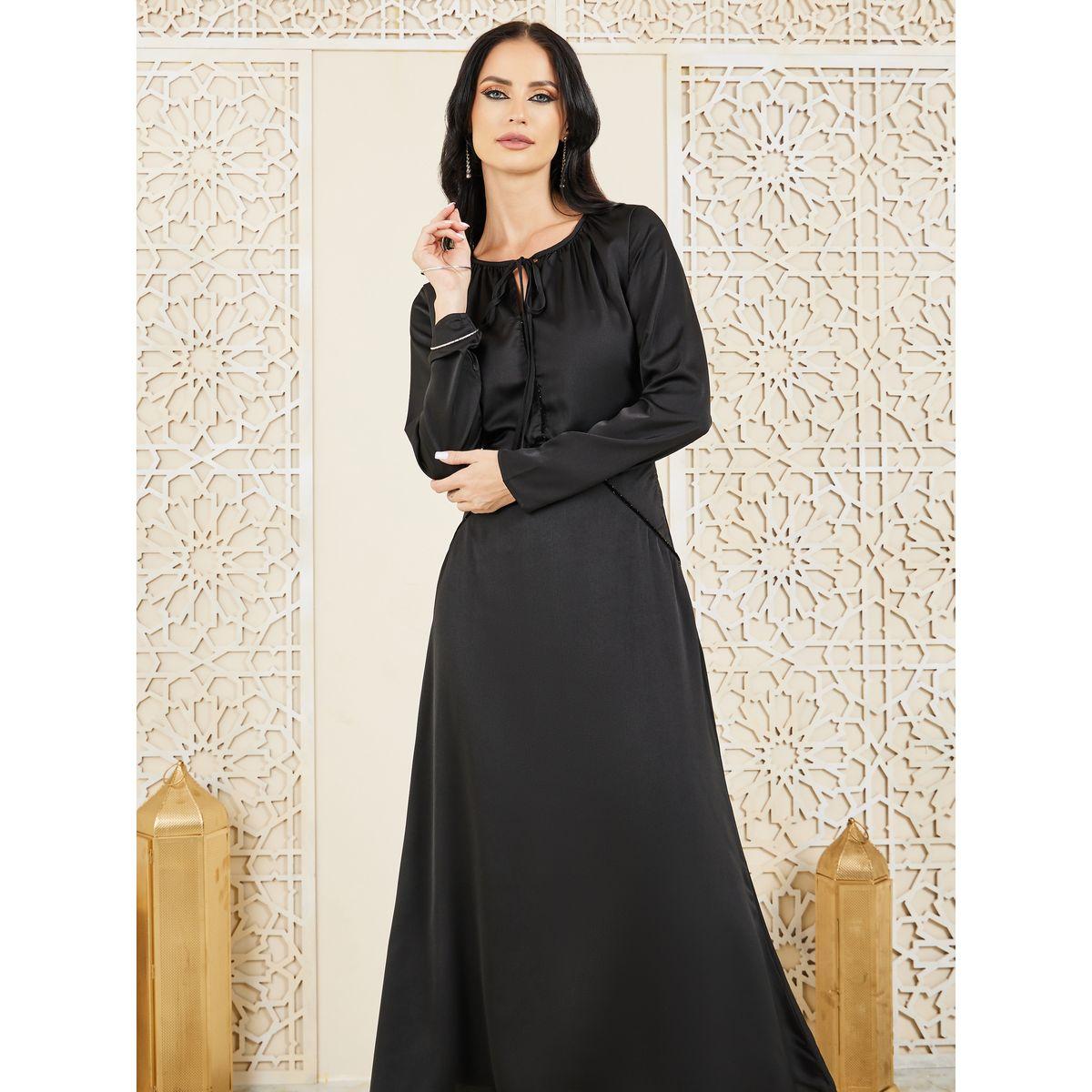 فستان طويل ساتان بتفاصيل دانتيل-women-clothing-dresses-image-2