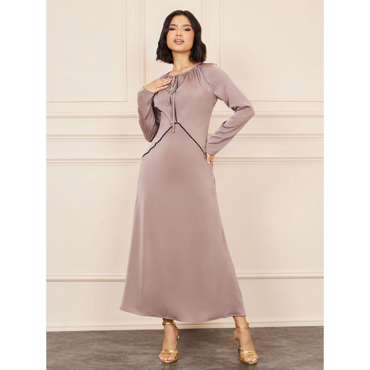 فستان ساتان طويل بتفاصيل دانتيل-women-clothing-dresses-image-1