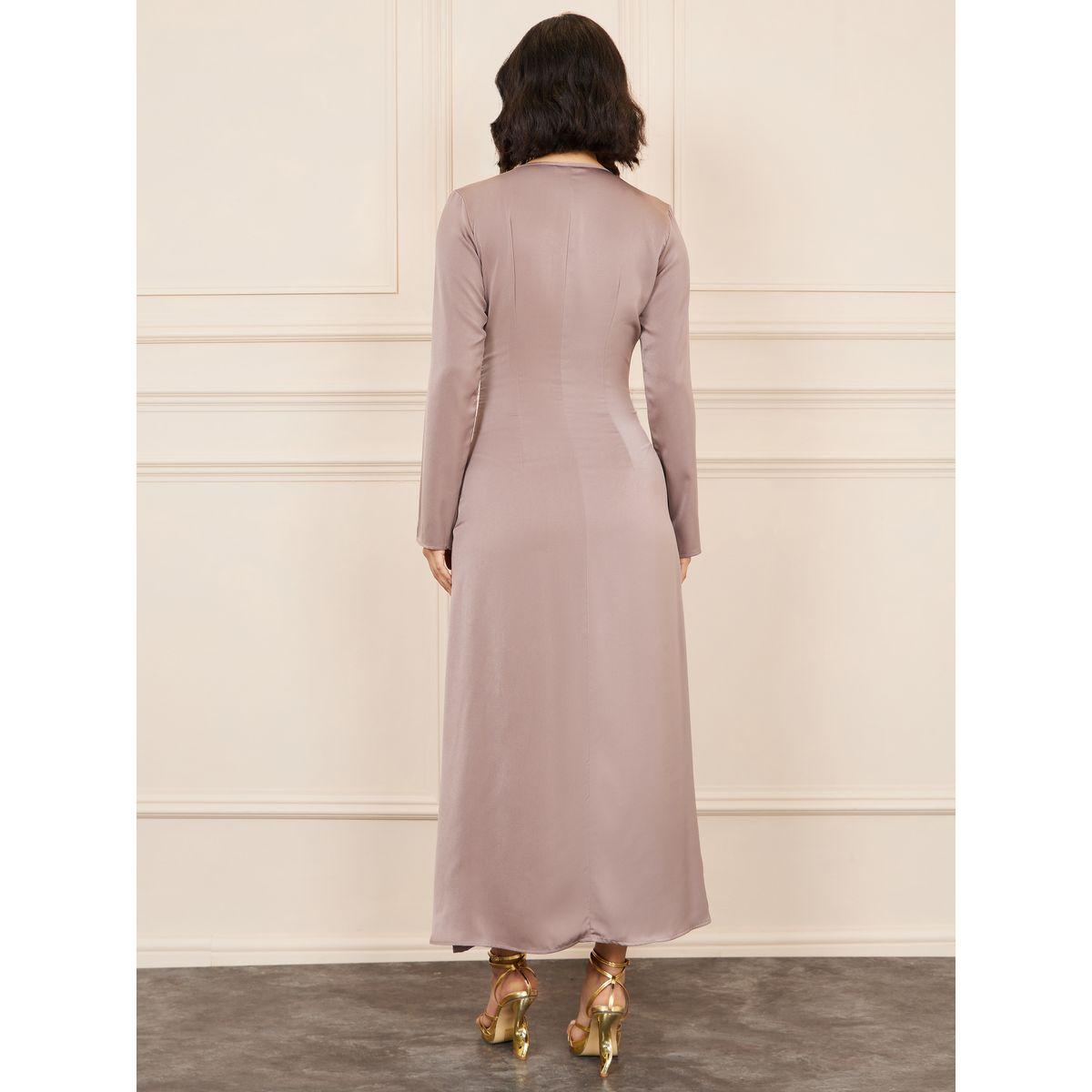 Styli Satin Shiny Lace Trim A-Line Maxi Dress-women-clothing-dresses-image-4
