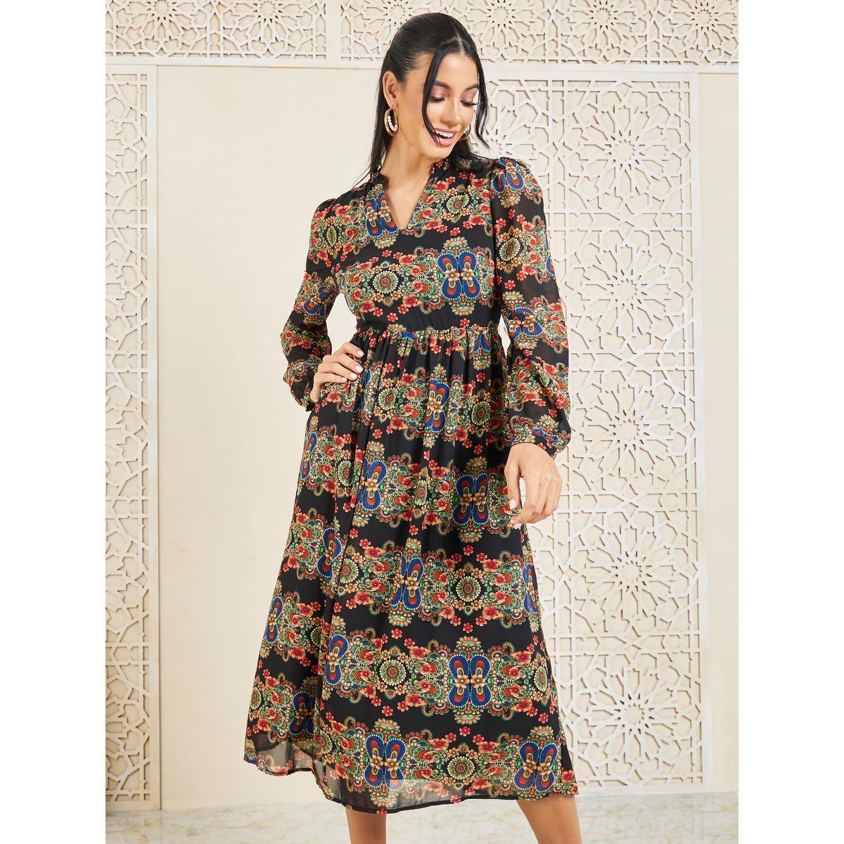 فستان ميدي مطبع بطبعة بوهيمية-women-clothing-dresses-image-2