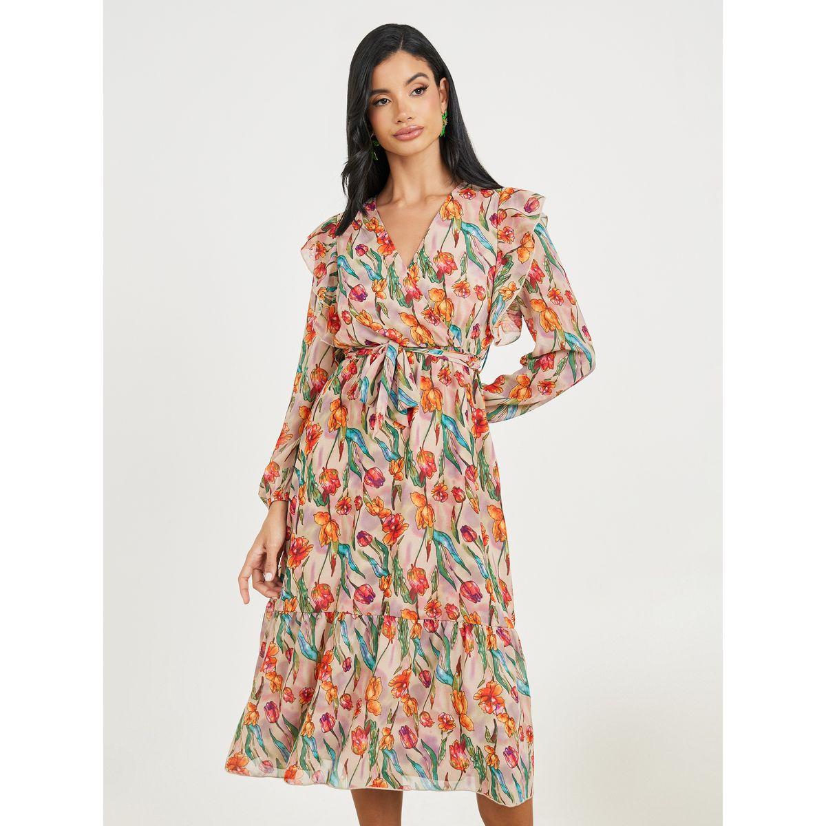 فستان ميدي بطبعة زهور وتفاصيل كشكش-women-clothing-dresses-image-2