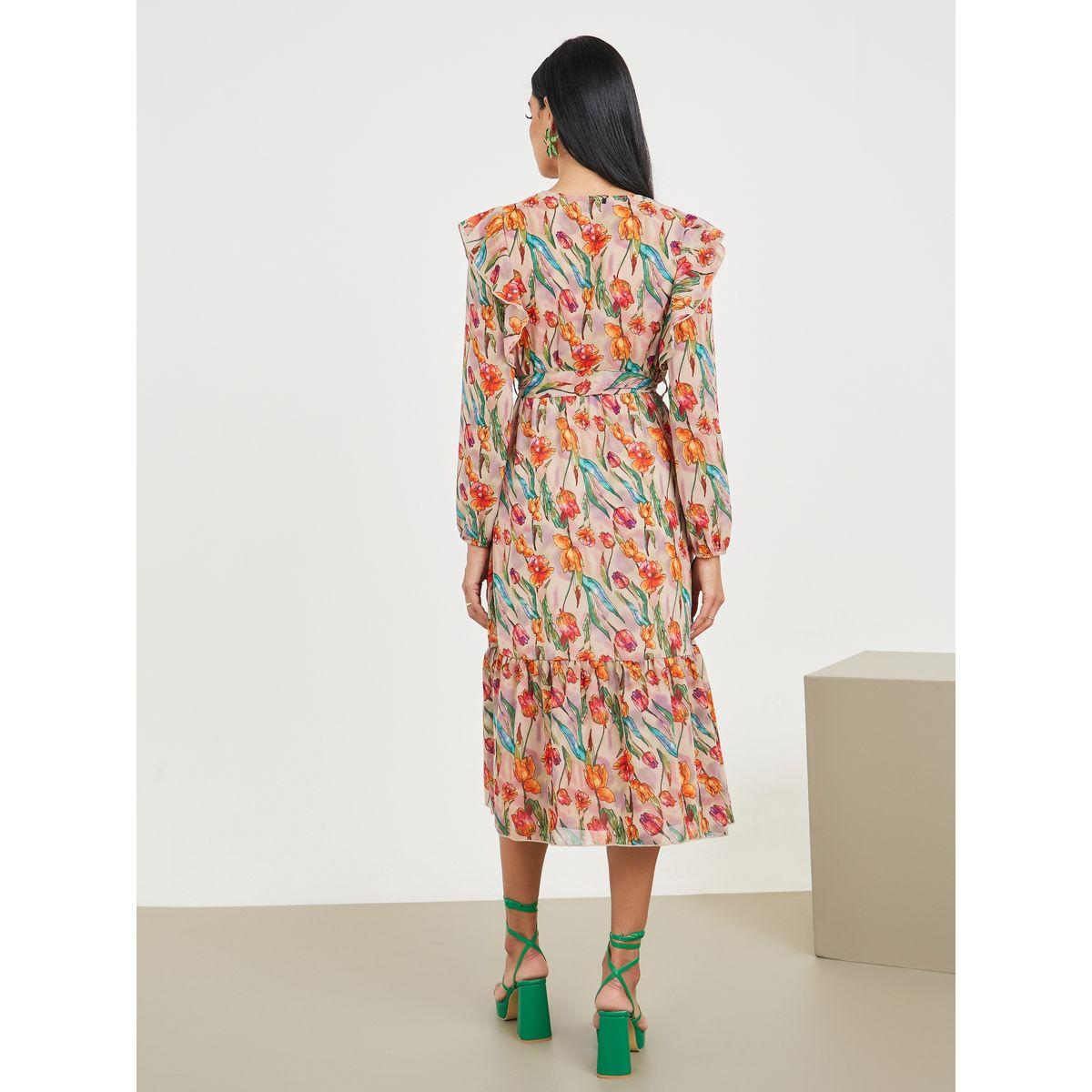 فستان ميدي بطبعة زهور وتفاصيل كشكش-women-clothing-dresses-image-4