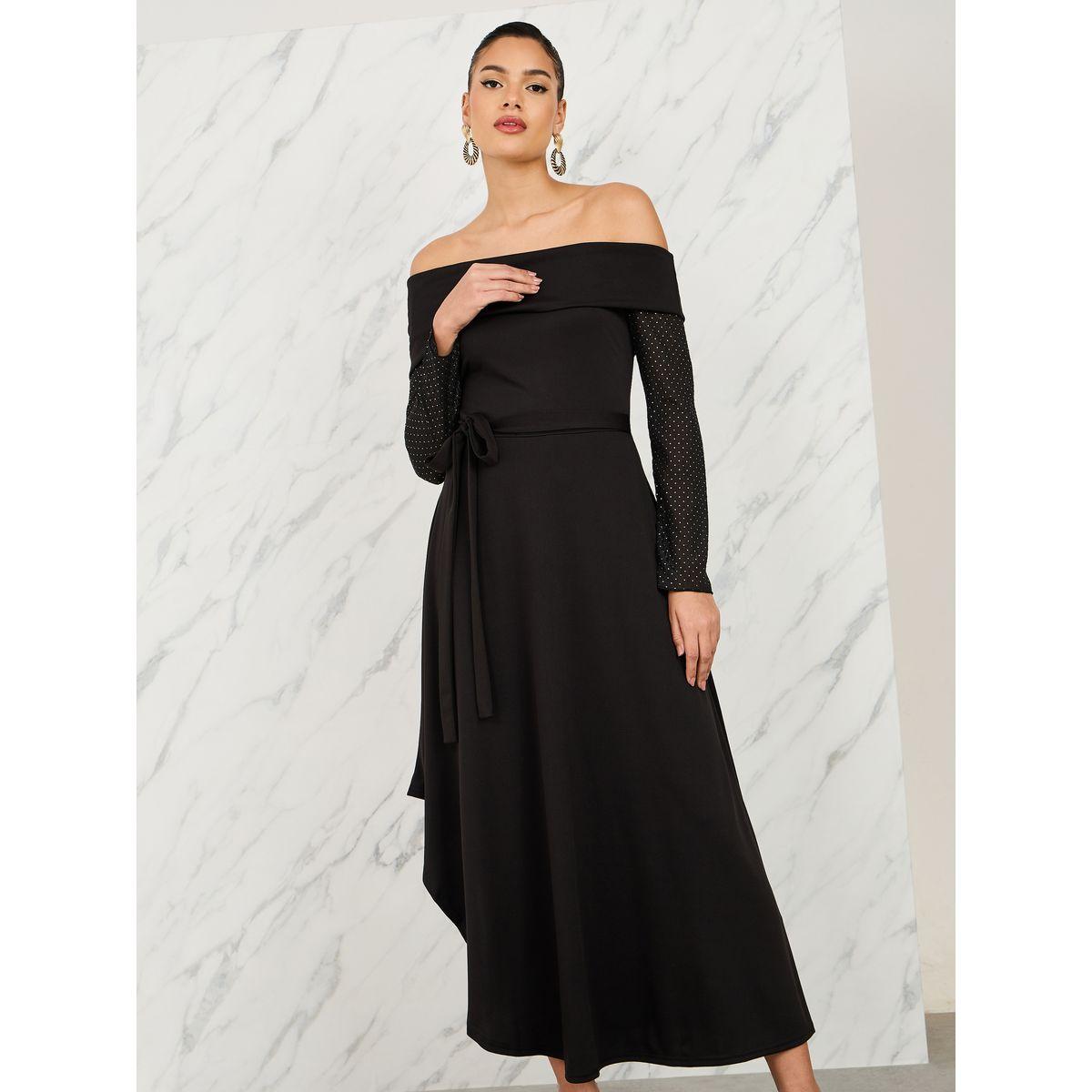 فستان ميدي باكتاف مكشوفة ورباط خصر-women-clothing-dresses-image-2