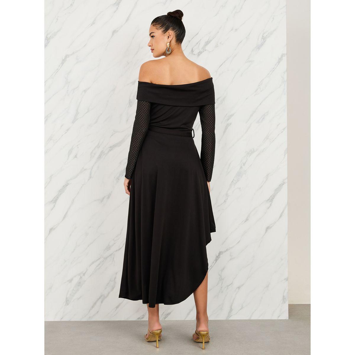 فستان ميدي باكتاف مكشوفة ورباط خصر-women-clothing-dresses-image-4