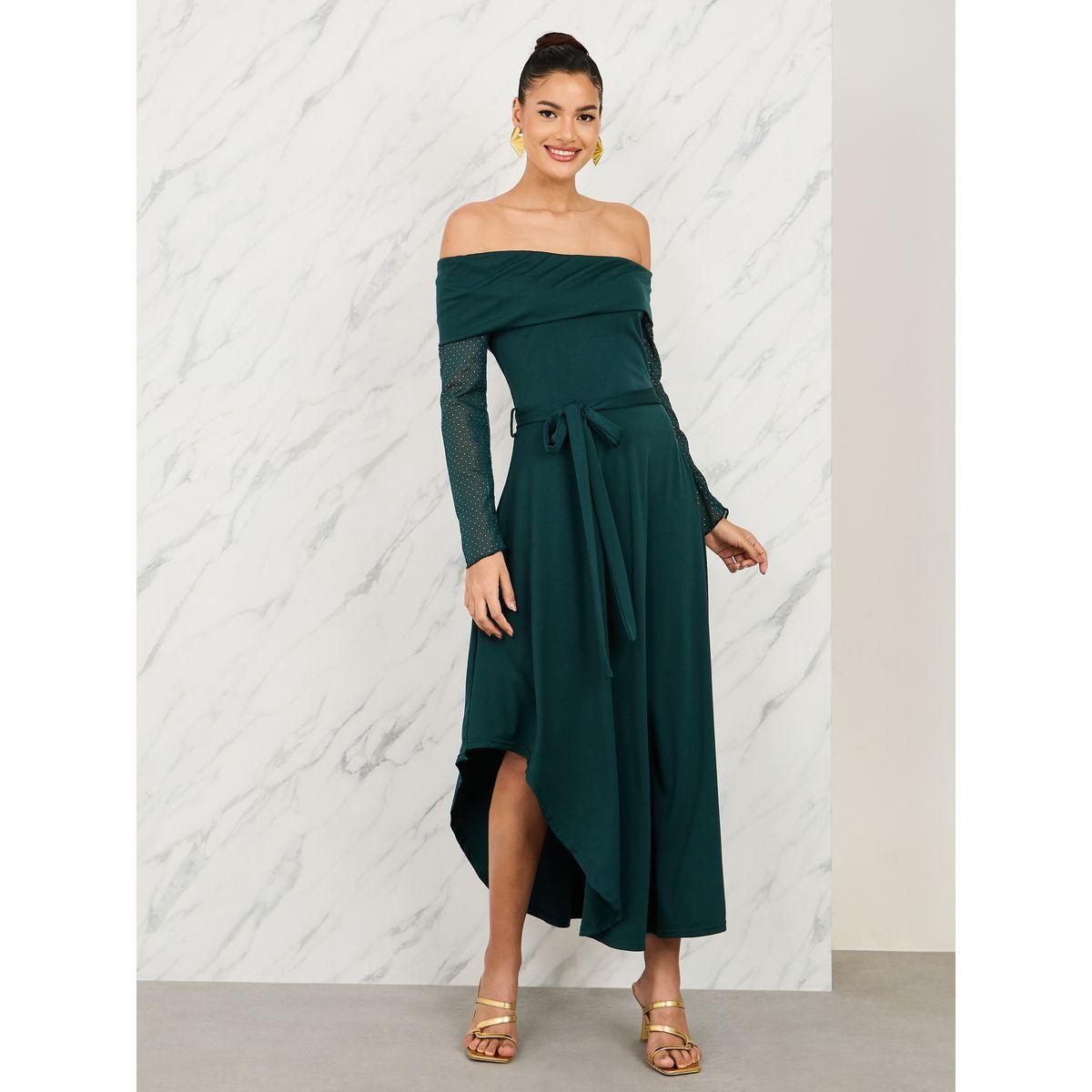 فستان ميدي باكتاف مكشوفة ورباط خصر-women-clothing-dresses-image-1