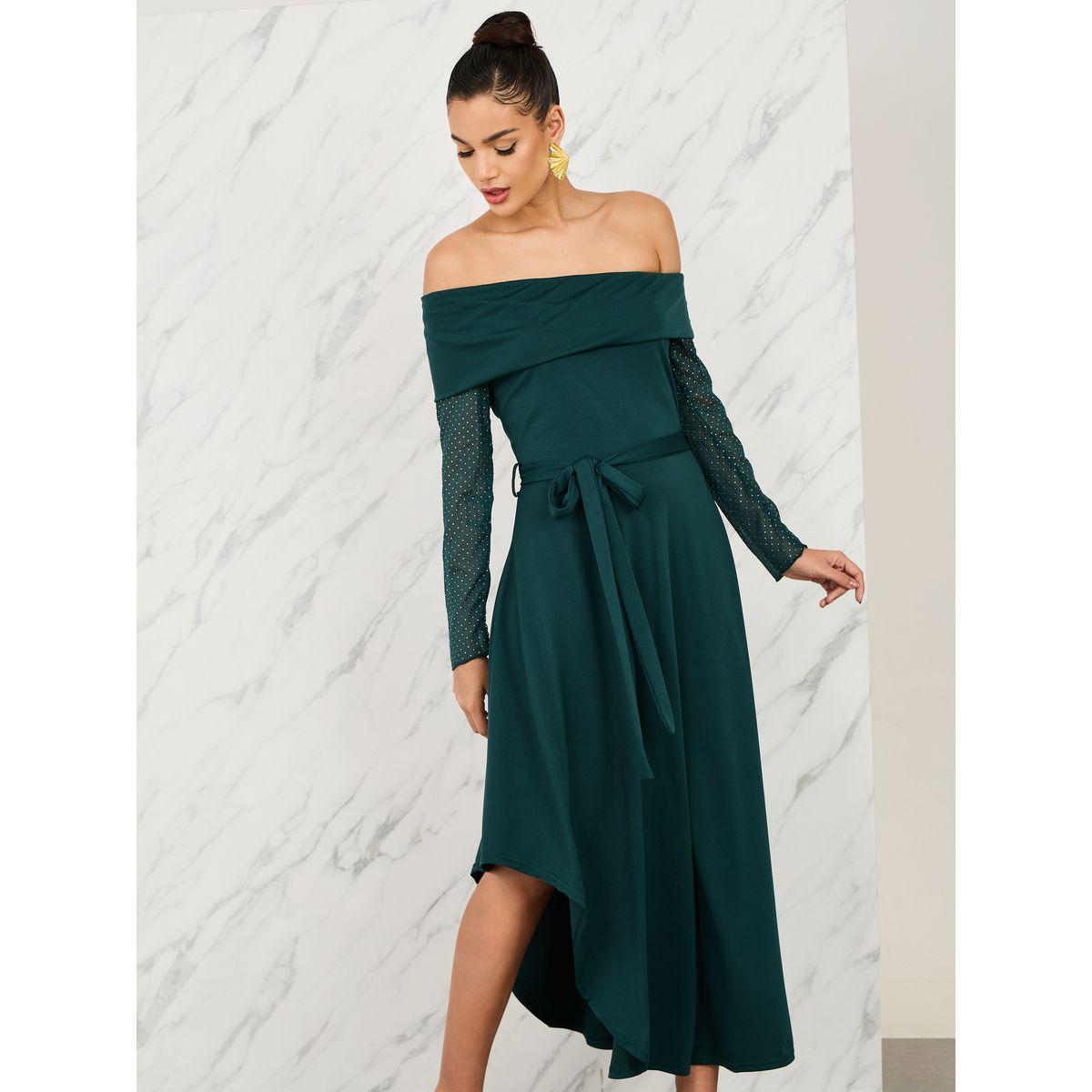 فستان ميدي باكتاف مكشوفة ورباط خصر-women-clothing-dresses-image-2