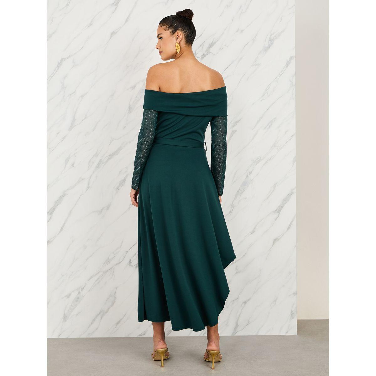 فستان ميدي باكتاف مكشوفة ورباط خصر-women-clothing-dresses-image-4