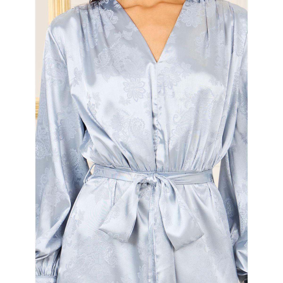 Styli Satin Jacquard Print Self Tie Up A-Line Midi Dress-women-clothing-dresses-image-3