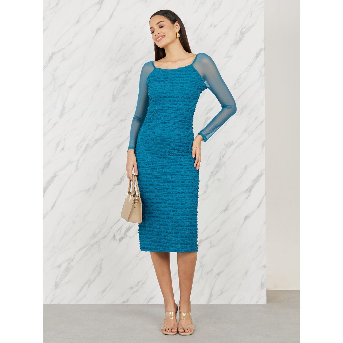 فستان ميدي بأكمام طويلة بنسيج ستيلي-women-clothing-dresses-image-1