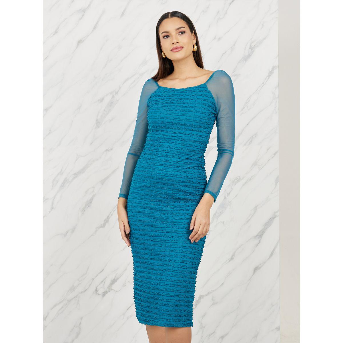 فستان ميدي بأكمام طويلة بنسيج ستيلي-women-clothing-dresses-image-2