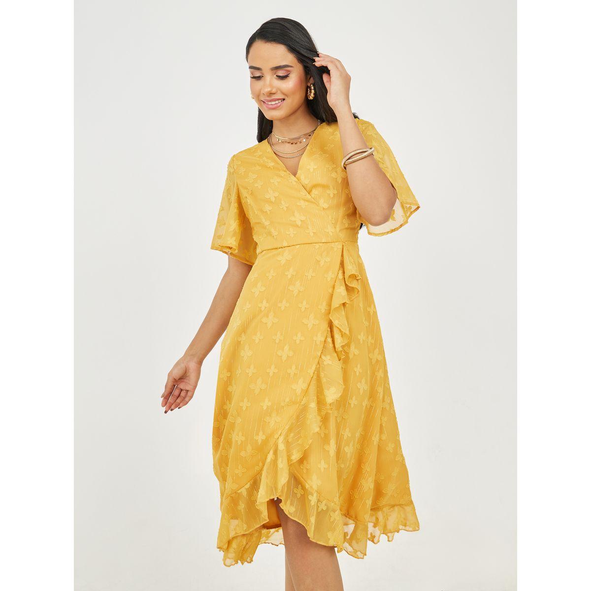 Styli Burnout Texture Ruffle Detail A-Line Wrap Midi Dress-women-clothing-dresses-image-1