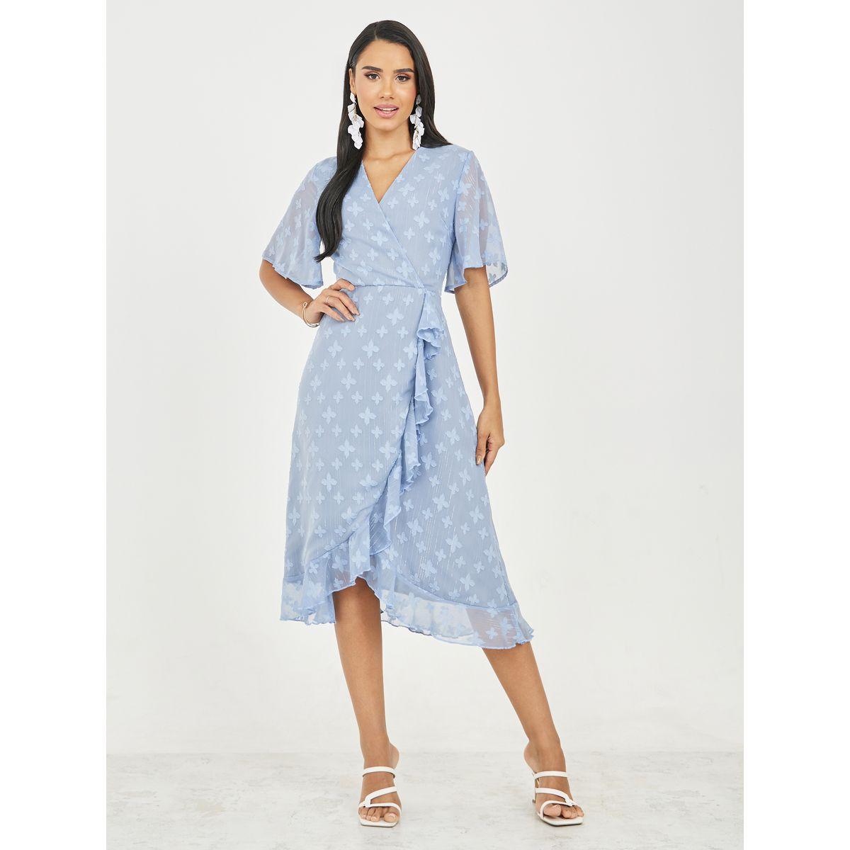 Styli Burnout Texture Ruffle Detail A-Line Wrap Midi Dress-women-clothing-dresses-image-2