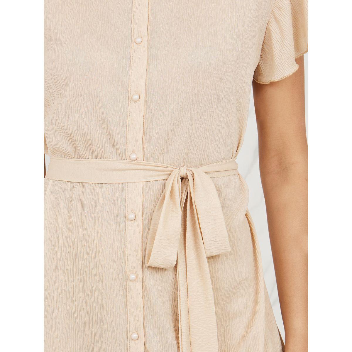 Styli Textured High Neck Self Tie Up Shift Midi Dress-women-clothing-dresses-image-3