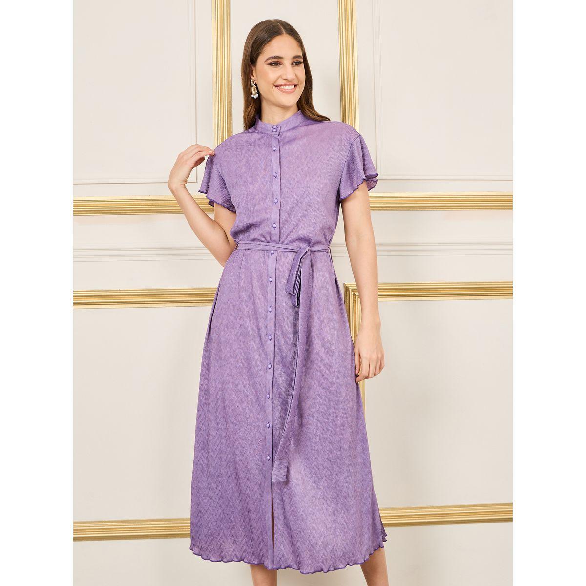 فستان ميدي بياقة عالية ورباط خصر-women-clothing-dresses-image-1