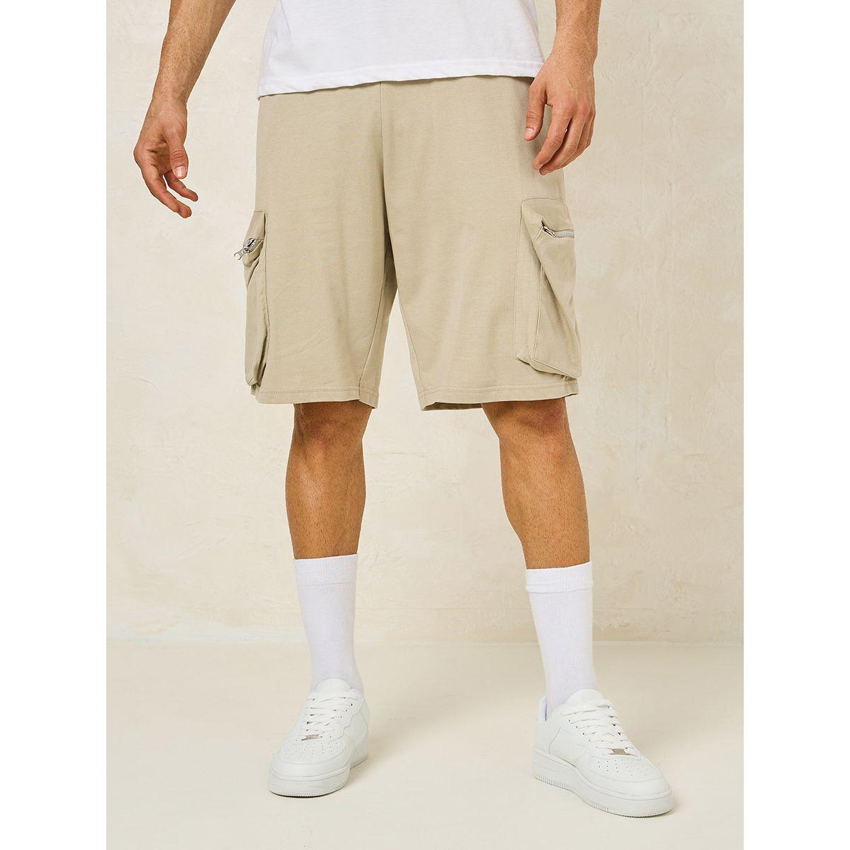 Styli Solid Oversized Shorts with Cargo Pocket Detail-men-clothing-bottoms-shorts-image-1