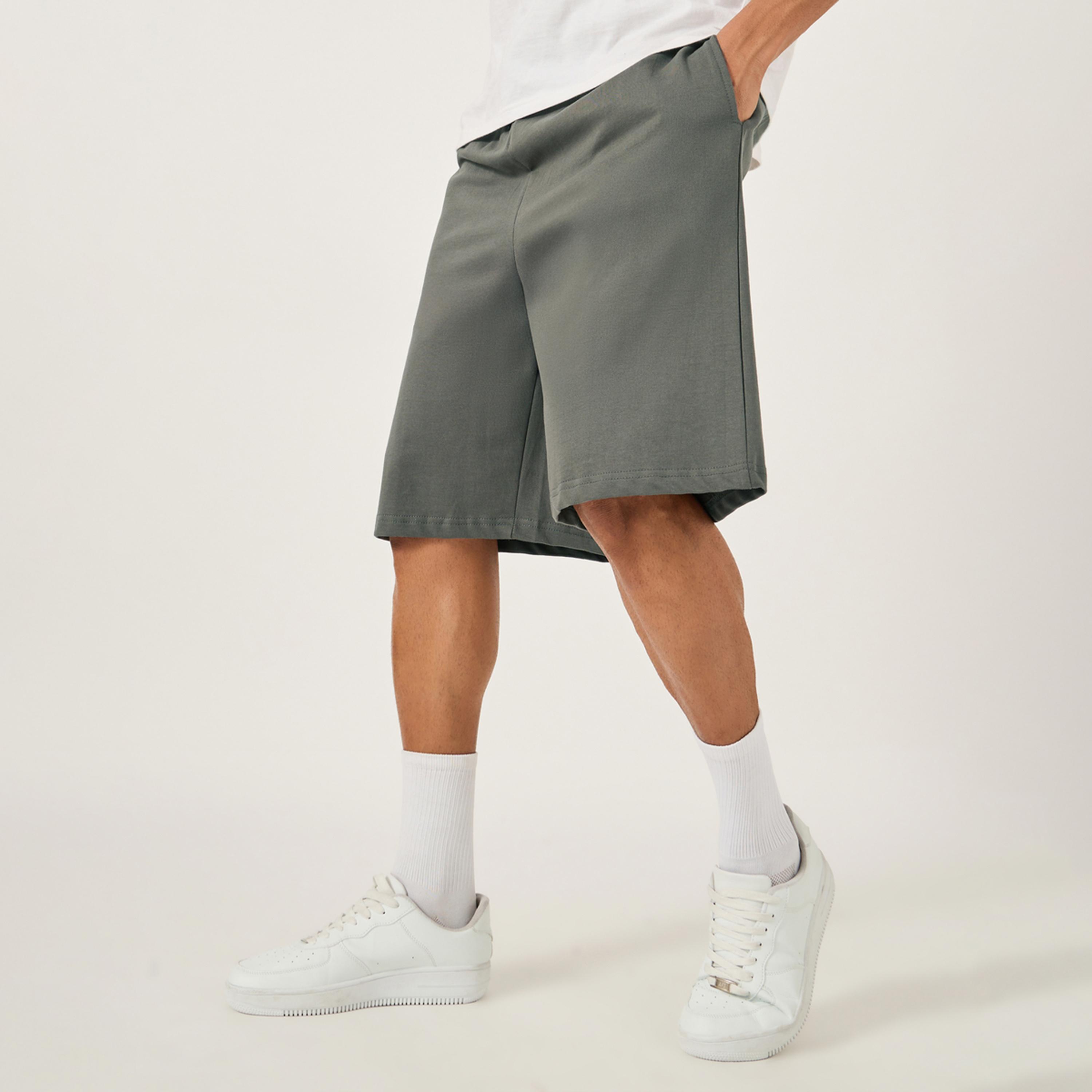 Styli Oversized Solid Shorts with Drawstring-men-clothing-bottoms-shorts-image-1