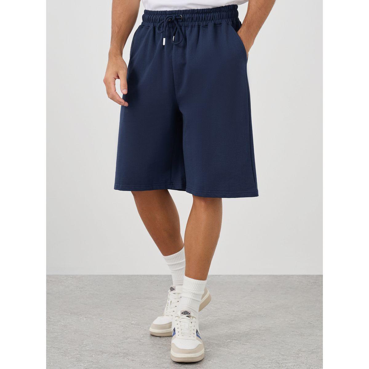 شورت سادة فضفاض مع أربطة-men-clothing-bottoms-shorts-image-1