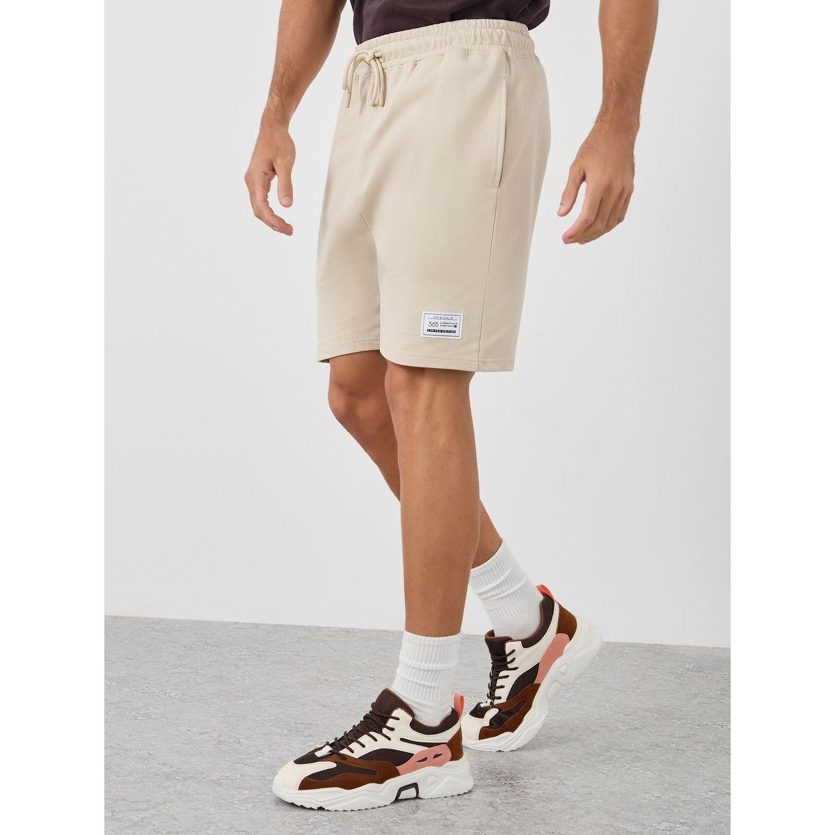 Styli Badge Detail Regular Fit Terry Shorts-men-clothing-bottoms-shorts-image-1
