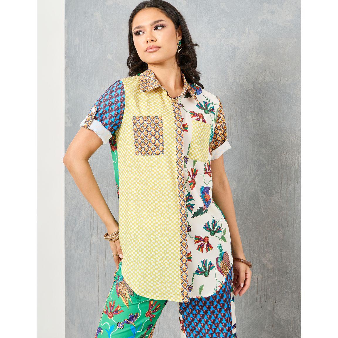Styli Colorblock Abstract Print Shirt with Roll Up Sleeves & Pants Co-Ord-women-clothing-coordsets-image-4