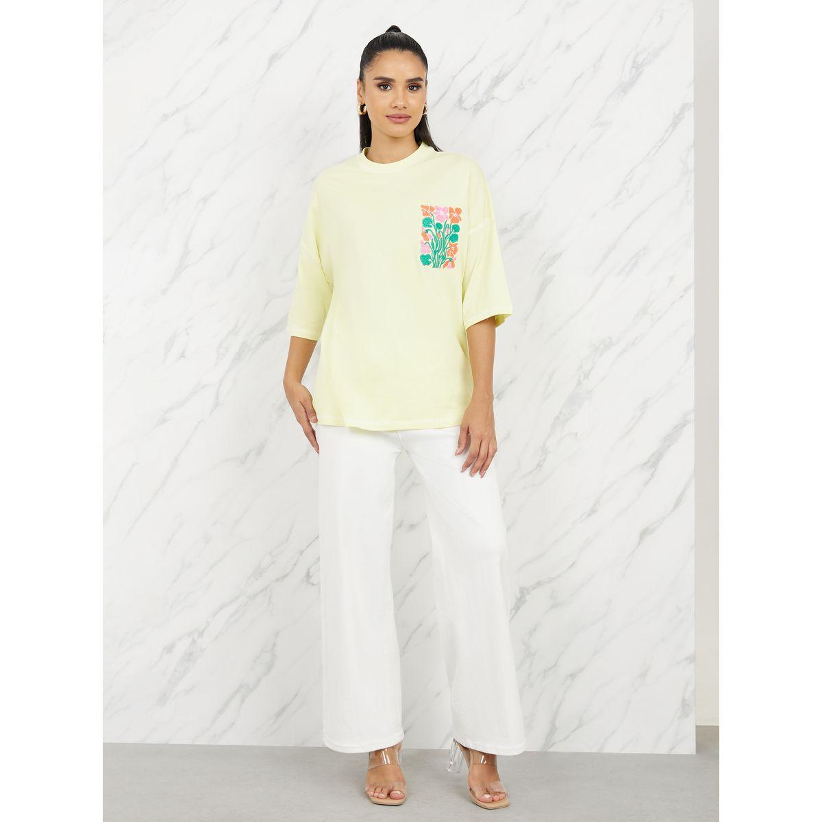 Styli Oversized Embroidered Contrast Stitch Detail Drop Shoulder T-shirt-women-clothing-tshirts-image-2