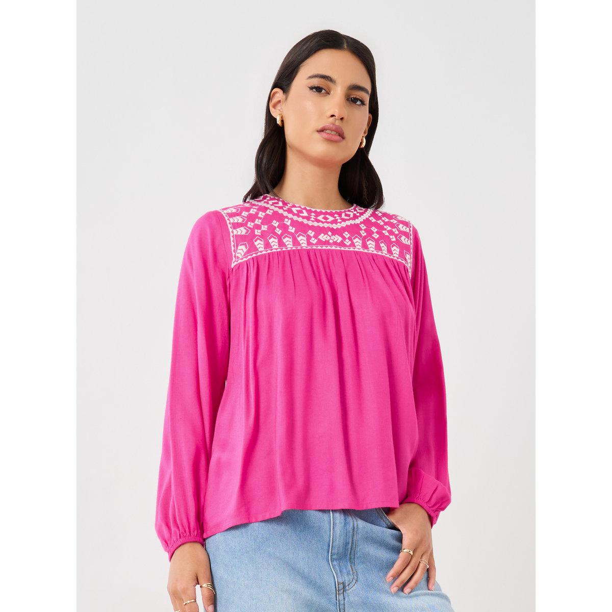 Styli Pink Embroidered Relaxed Fit Blouse-women-clothing-shirtsandblouses-blouses-image-3