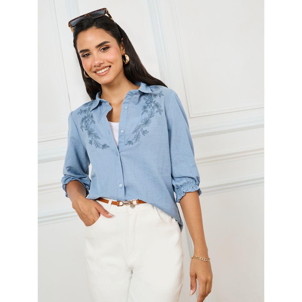 Styli Limited Embroidered Yoke Relaxed Fit Shirt-women-clothing-shirtsandblouses-shirts-image-1