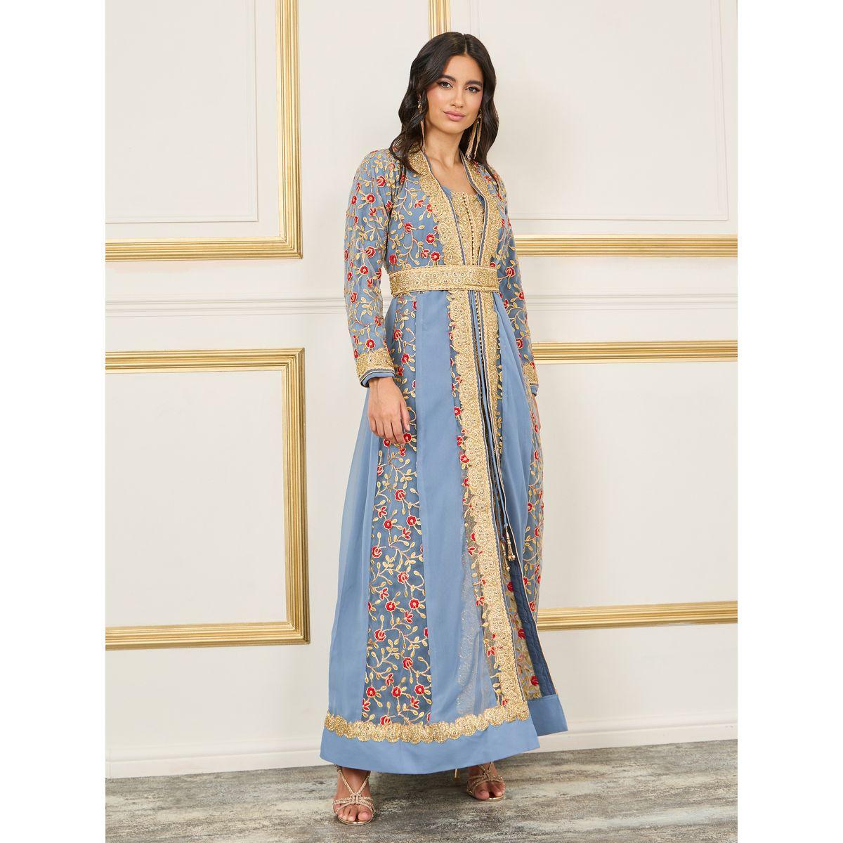Maxim Creation X Styli  Embroidered Ball Gown Belted Kaftan-women-arabicclothing-kaftan-image-1