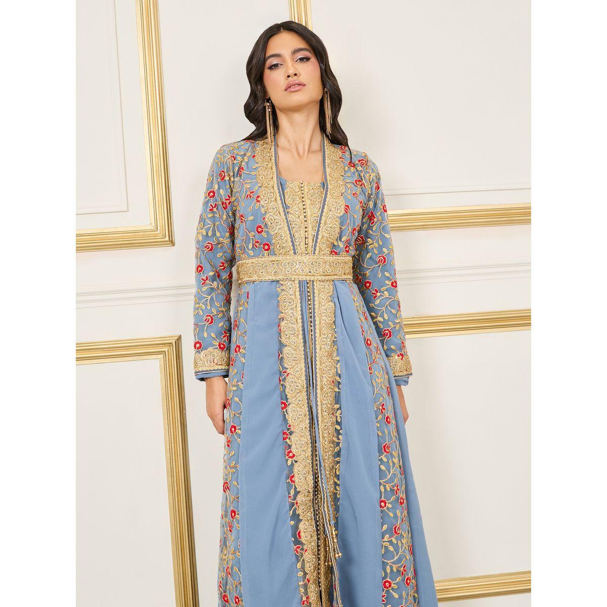 Maxim Creation X Styli  Embroidered Ball Gown Belted Kaftan-women-arabicclothing-kaftan-image-2