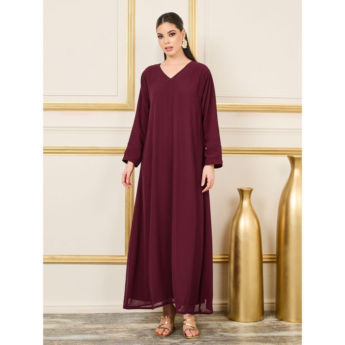 Maxim Creation Floral Handwork Beaded Detail Belted Kaftan-women-arabicclothing-kaftan-image-4