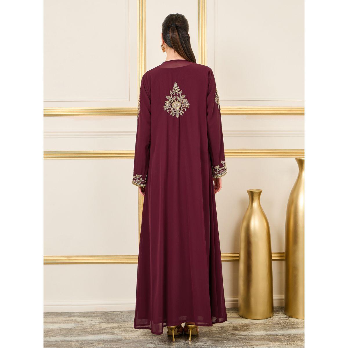 Maxim Creation Floral Handwork Beaded Detail Belted Kaftan-women-arabicclothing-kaftan-image-7