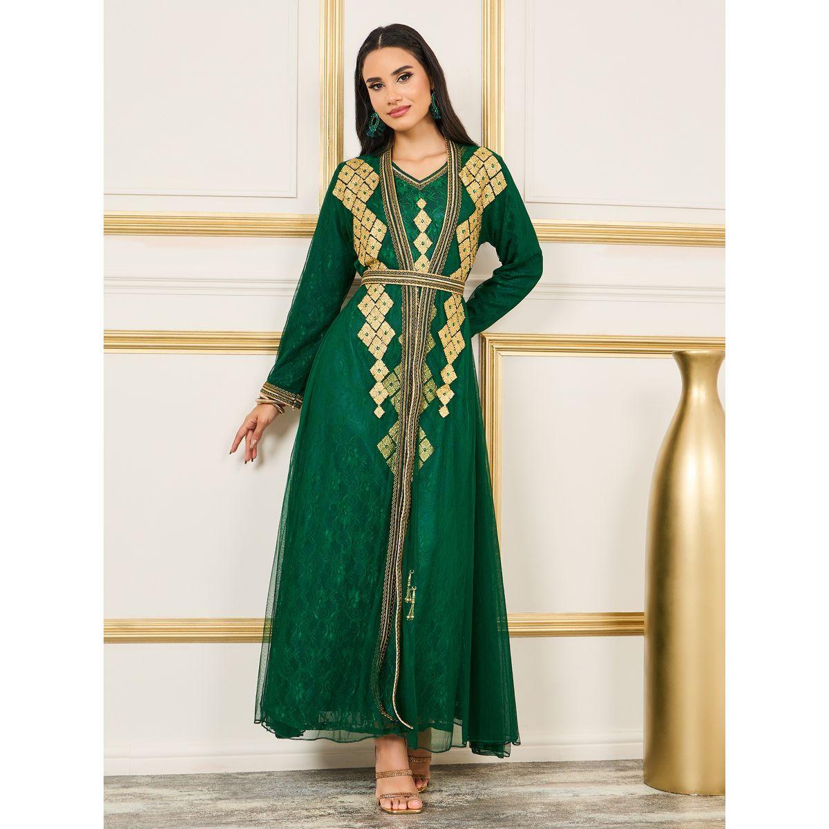 قفطان مزين بحجر الراين مع تفاصيل مُطرّزة ماكسيم كرييشن × ستايلي-women-arabicclothing-kaftan-image-1