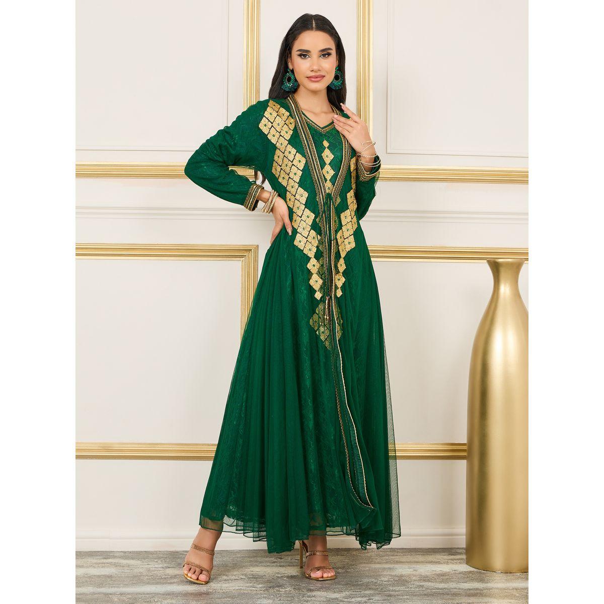 Maxim Creation X Styli  All Over Lace Embroidered Rhinestone Detail Kaftan-women-arabicclothing-kaftan-image-3