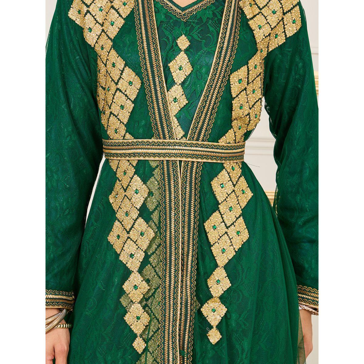 Maxim Creation X Styli  All Over Lace Embroidered Rhinestone Detail Kaftan-women-arabicclothing-kaftan-image-6