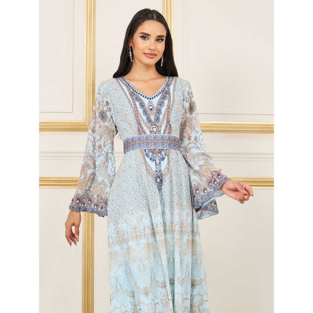 جلابية مزينة بحجر الراين مع حزام خصر ماكسيم كرييشن × ستايلي-women-arabicclothing-jalabiyas-image-2