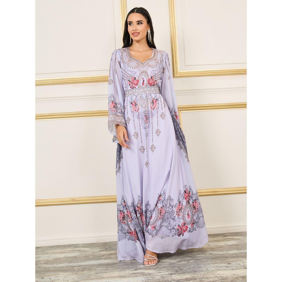 جلابية مزينة بحجر الراين مع حزام خصر ماكسيم كرييشن × ستايلي-women-arabicclothing-jalabiyas-image-1