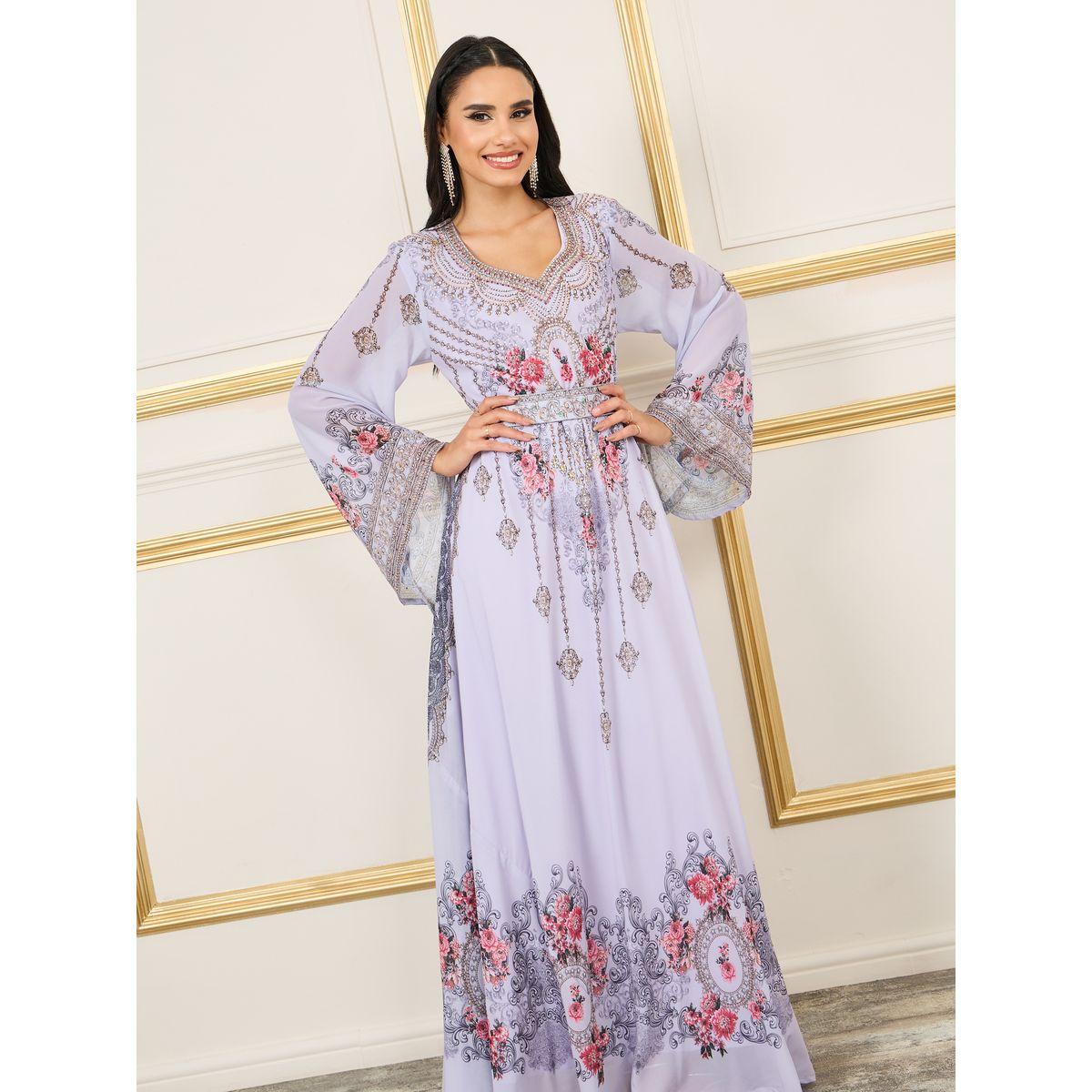 جلابية مزينة بحجر الراين مع حزام خصر ماكسيم كرييشن × ستايلي-women-arabicclothing-jalabiyas-image-2