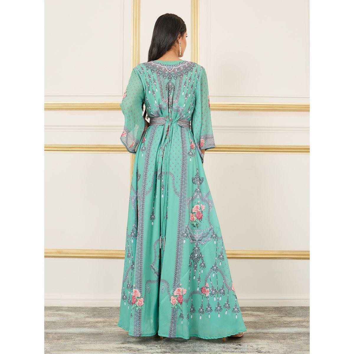 Maxim Creation Rhinestone Detail Digital Print Belted Jalabiya-women-arabicclothing-jalabiyas-image-4