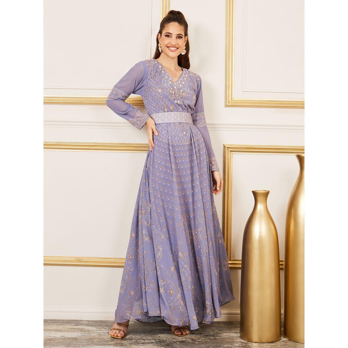 جلابية مزينة بحجر الراين مع حزام خصر ماكسيم كرييشن × ستايلي-women-arabicclothing-jalabiyas-image-1