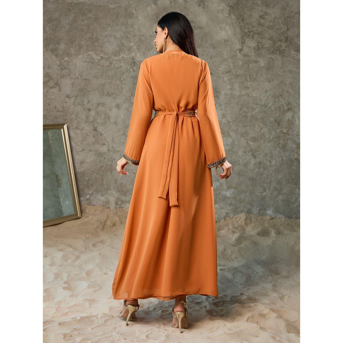 Maxim Creation Handwork Beaded Detail Belted Kaftan-women-arabicclothing-kaftan-image-4