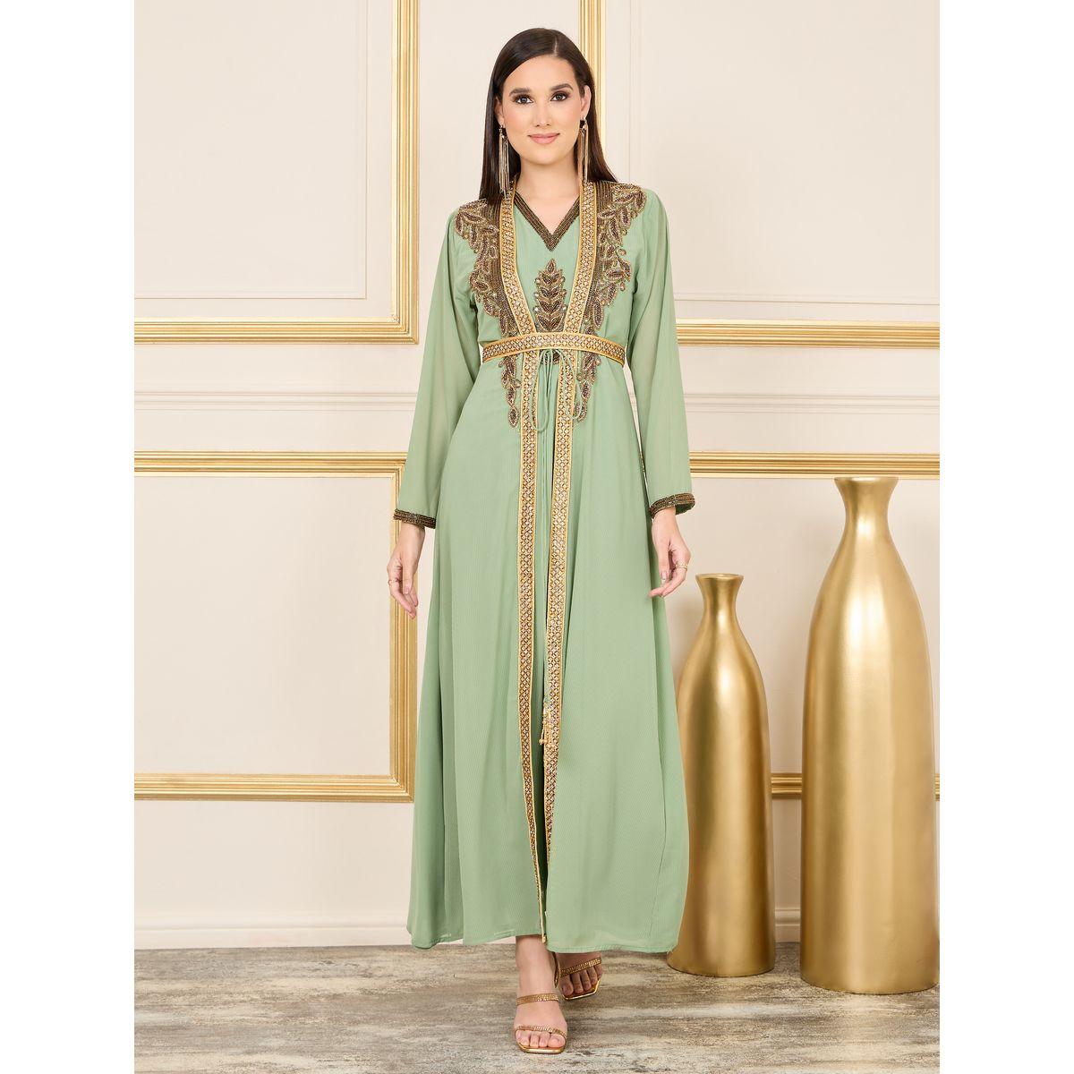 Maxim Creation X Styli  Handwork Beaded Detail Belted Kaftan-women-arabicclothing-kaftan-image-1