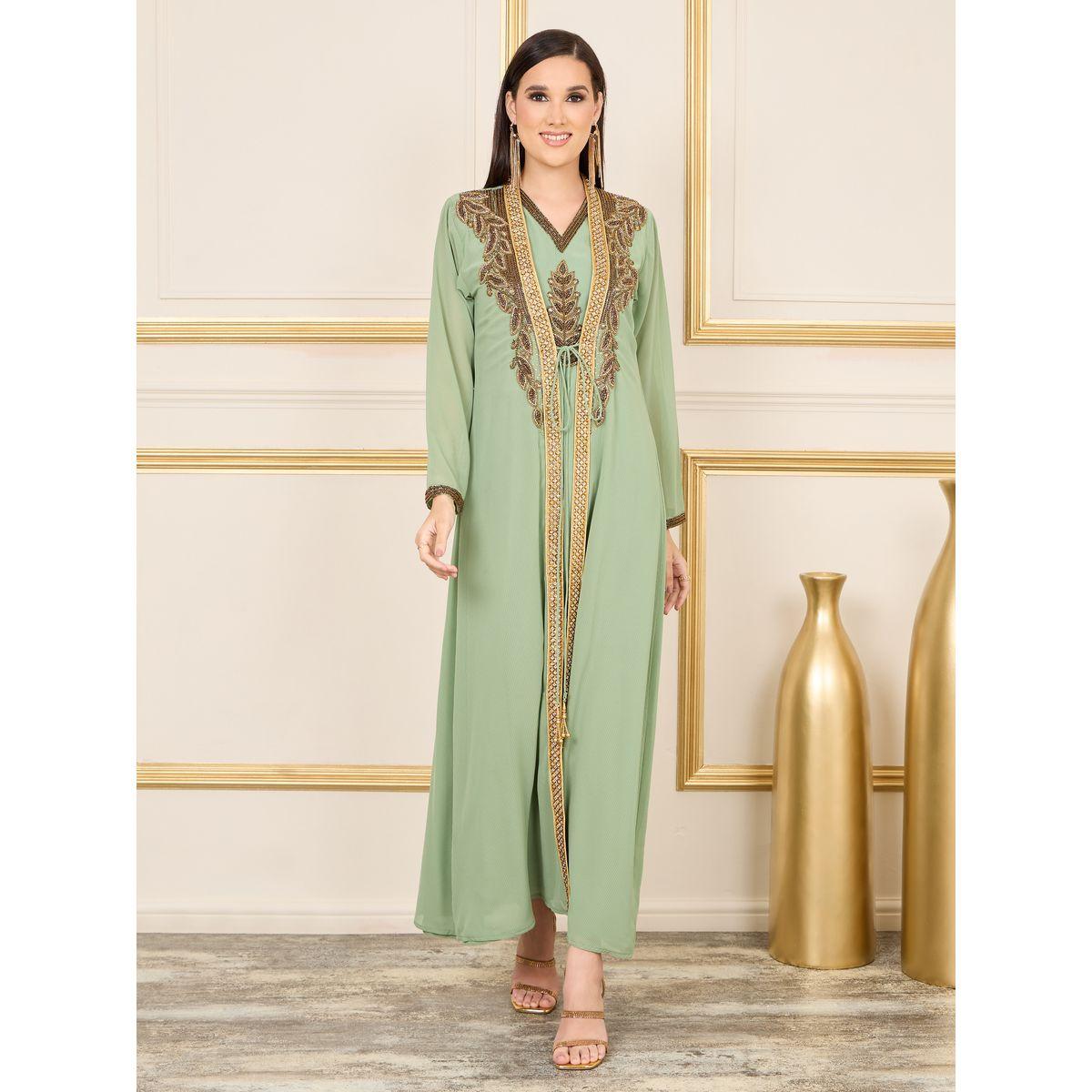 Maxim Creation X Styli  Handwork Beaded Detail Belted Kaftan-women-arabicclothing-kaftan-image-2