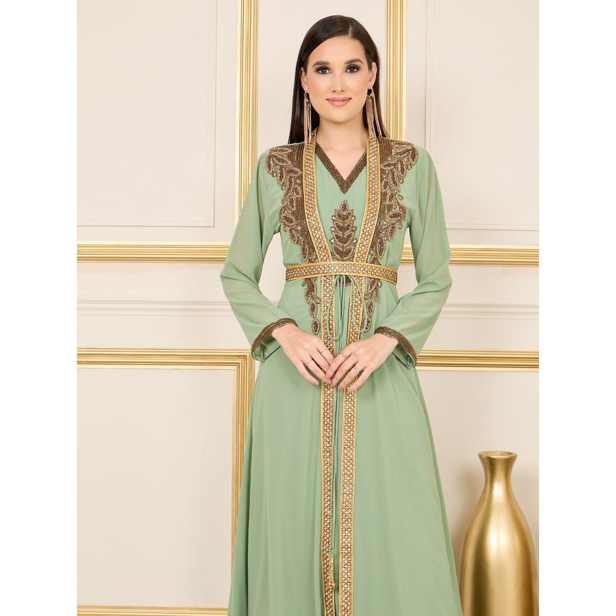 قفطان بتفاصيل مُطرّزة بالخرز مع حزام ماكسيم كرييشن × ستايلي-women-arabicclothing-kaftan-image-4