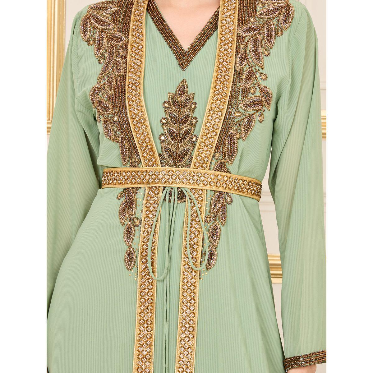 قفطان بتفاصيل مُطرّزة بالخرز مع حزام ماكسيم كرييشن × ستايلي-women-arabicclothing-kaftan-image-6