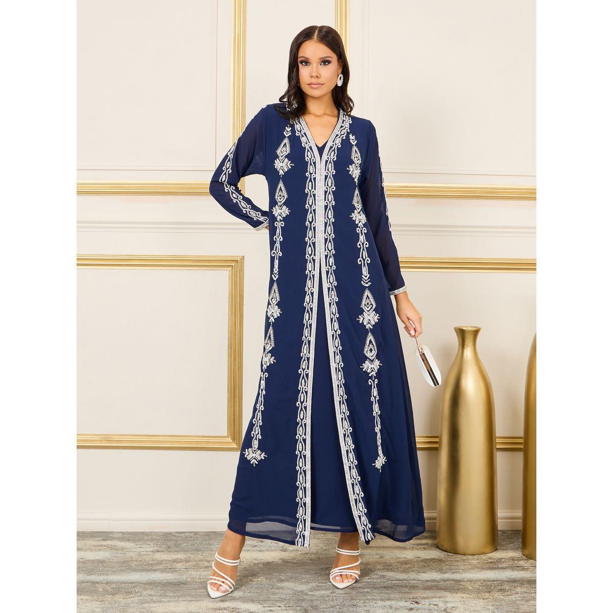 قفطان بتفاصيل مُطرّزة مع خرز ماكسيم كرييشن × ستايلي-women-arabicclothing-kaftan-image-1