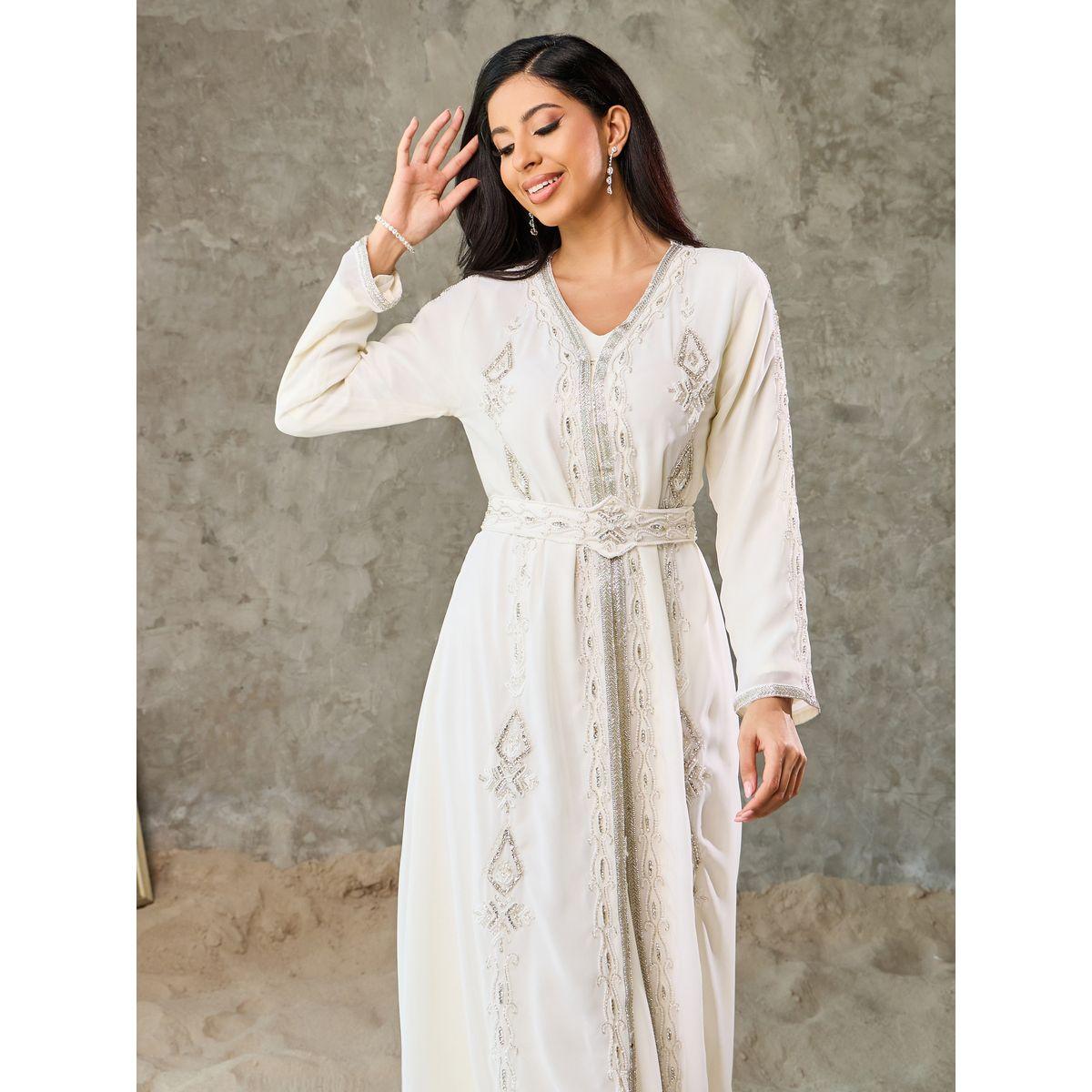 Maxim Creation All Over Bead Embellished Kaftan with Tie Up-women-arabicclothing-kaftan-image-2