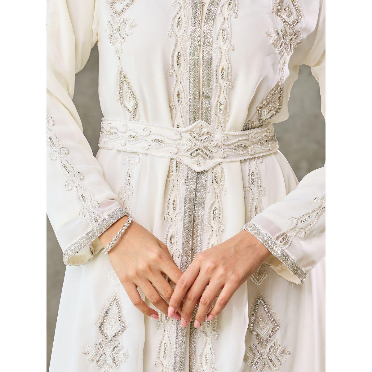 Maxim Creation All Over Bead Embellished Kaftan with Tie Up-women-arabicclothing-kaftan-image-3