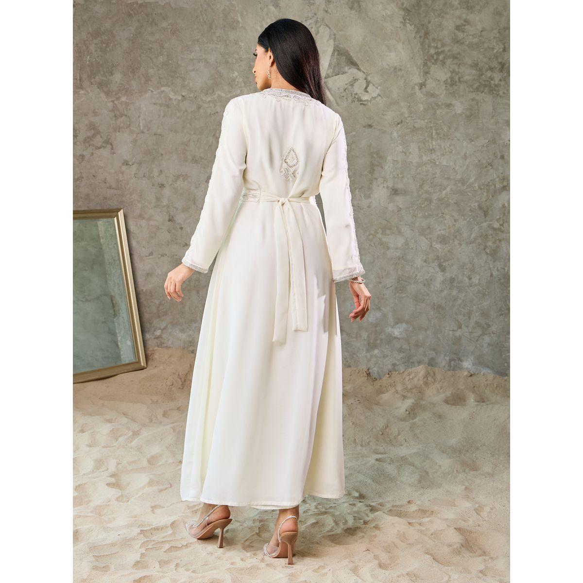 Maxim Creation All Over Bead Embellished Kaftan with Tie Up-women-arabicclothing-kaftan-image-4