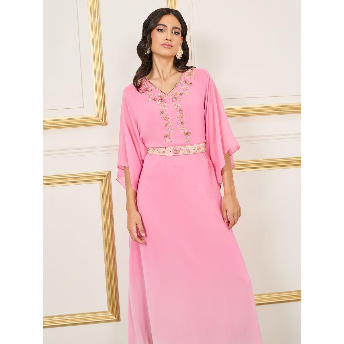 قفطان مزين بالخرز مع طبعة تدرج الالوان ماكسيم كرييشن × ستايلي-women-arabicclothing-kaftan-image-2