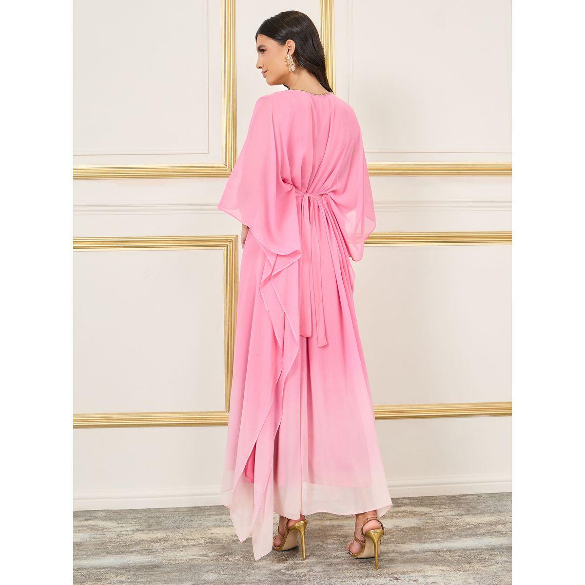 قفطان مزين بالخرز مع طبعة تدرج الالوان ماكسيم كرييشن × ستايلي-women-arabicclothing-kaftan-image-4